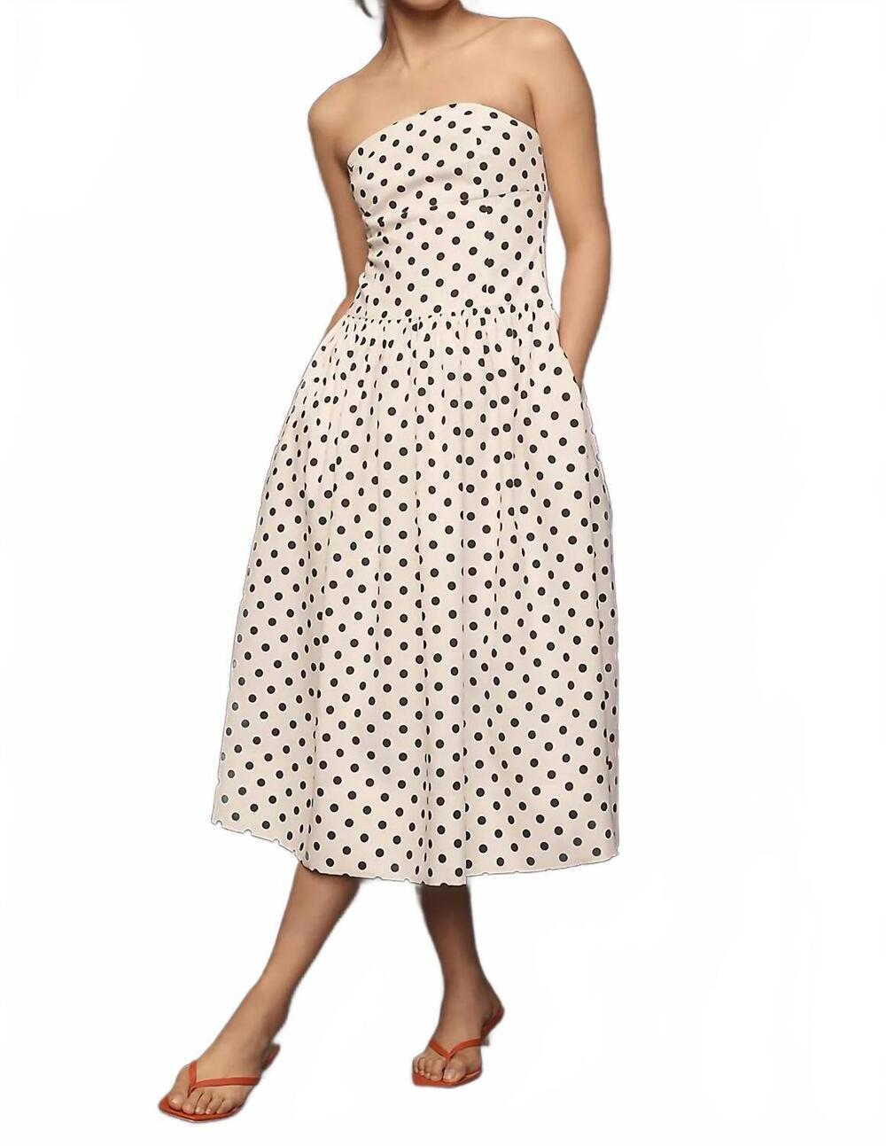 NEW ENDLESS ROSE strapless polka dot taffeta midi dress in white